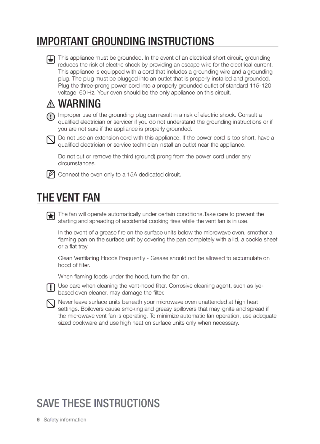 Samsung SMH5165 user manual Important grounding instructions 