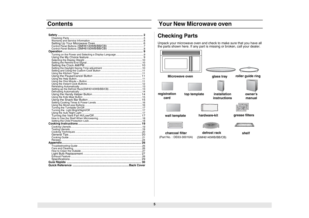 Samsung SMH6150CB, SMH6150WB, SMH6150BB owner manual Contents 