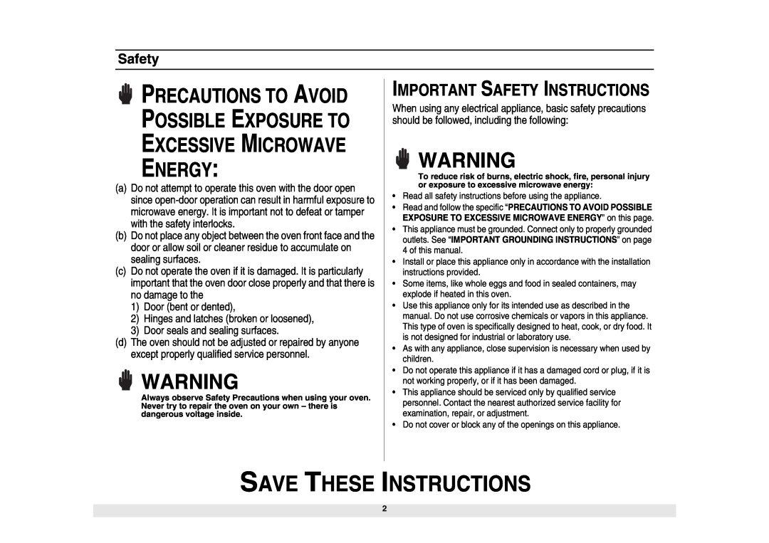 Samsung SMH6150CB, SMH6150WB, SMH6150BB owner manual Save These, Important Safety Instructions 