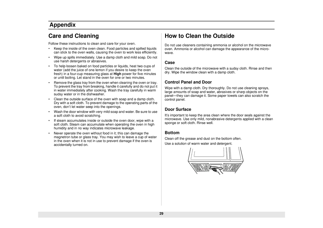 Samsung SMH5140WB/BB, SMH6160WB/BB/CB, SMH6140WB/BB/CB manual Appendix Care and Cleaning, How to Clean the Outside 