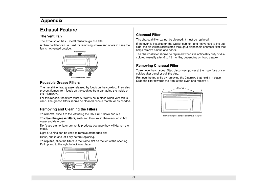 Samsung SMH6140WB/BB/CB, SMH6160WB/BB/CB, SMH5140WB/BB manual Appendix Exhaust Feature 