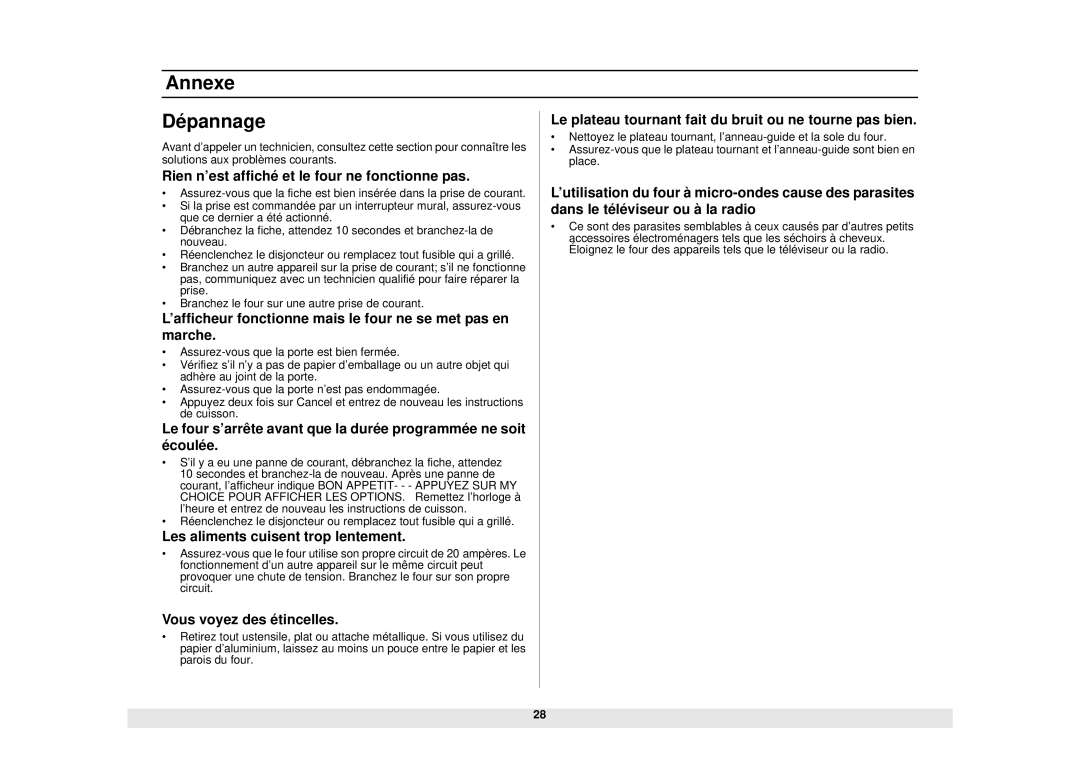 Samsung SMH6140WB/BB/CB, SMH6160WB/BB/CB, SMH5140WB/BB manual Annexe Dépannage 