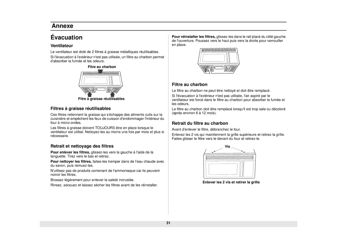 Samsung SMH6140WB/BB/CB, SMH6160WB/BB/CB, SMH5140WB/BB manual Annexe Évacuation 