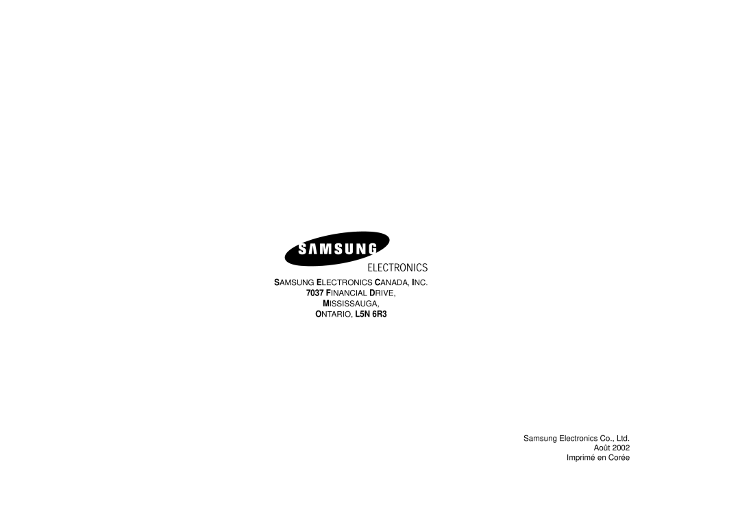 Samsung SMH6160WB/BB/CB, SMH6140WB/BB/CB, SMH5140WB/BB manual Août Imprimé en Corée 