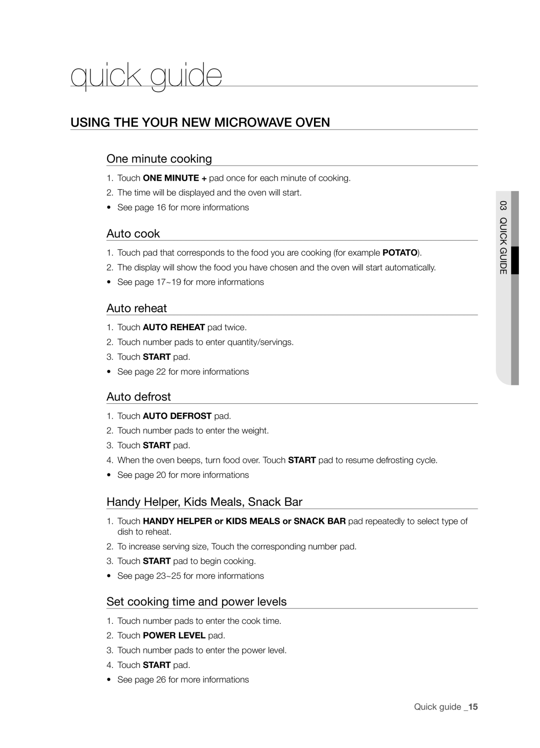 Samsung SMH6165 user manual Quick guide, Using the your new microwave oven 