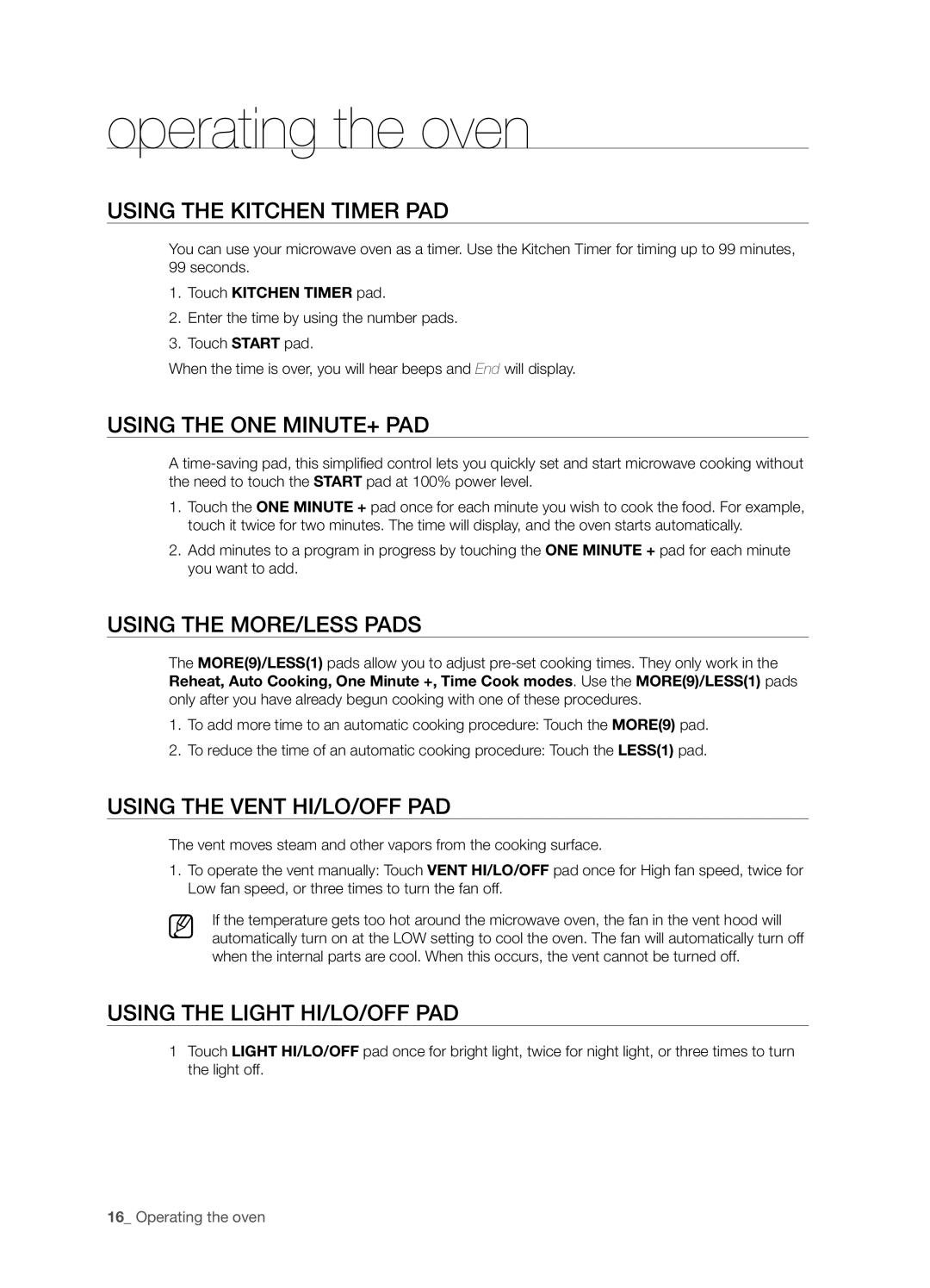 Samsung SMH6165 user manual Operating the oven 