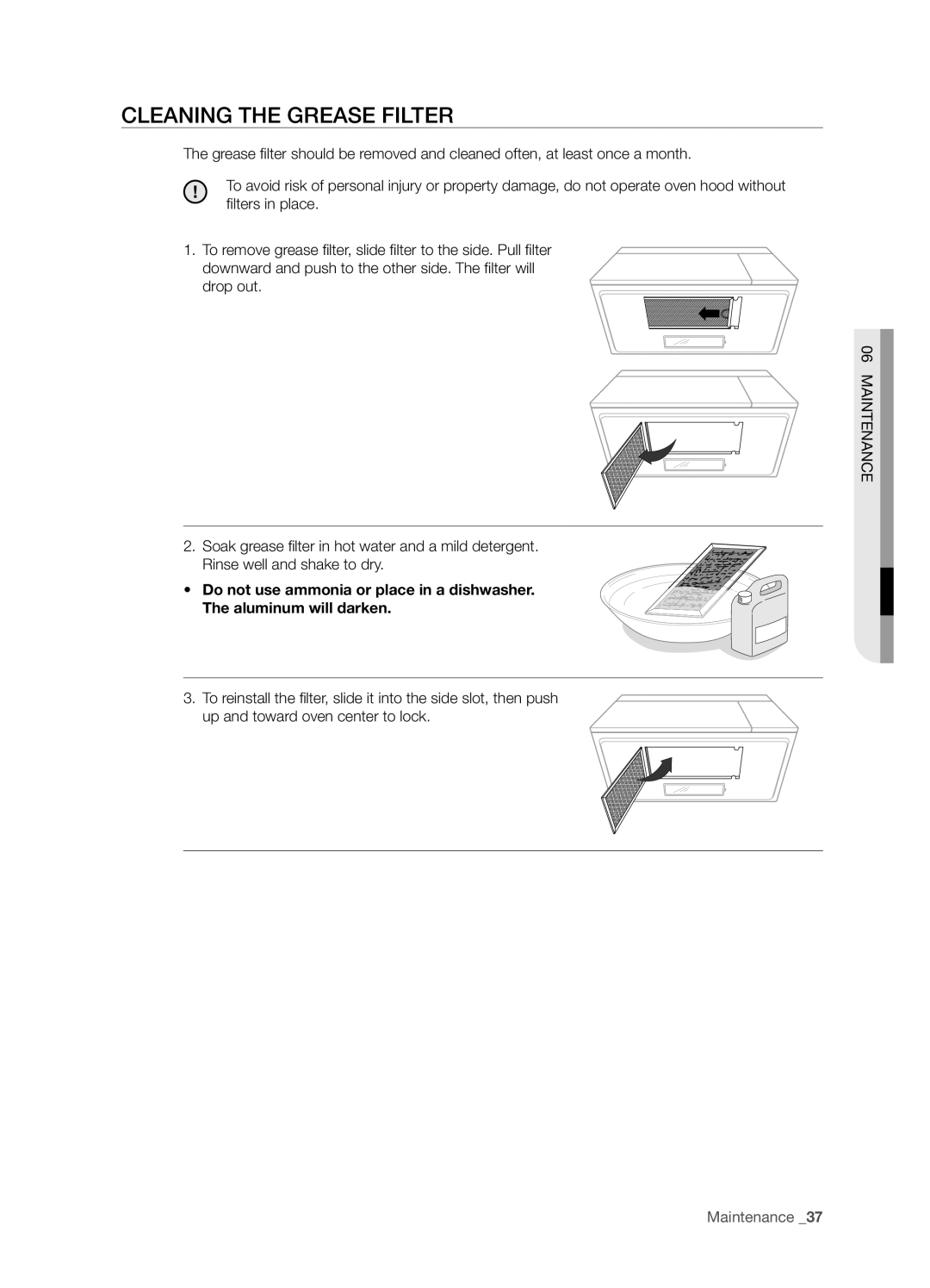 Samsung SMH6165 user manual CLeanIng the grease fILter 