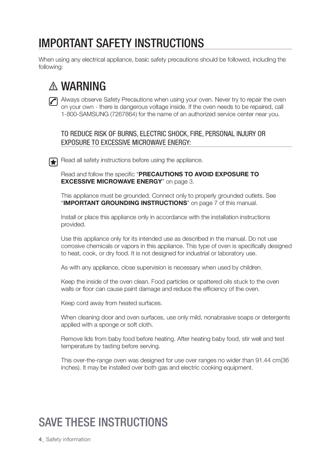 Samsung SMH6165 user manual Important Safety Instructions 