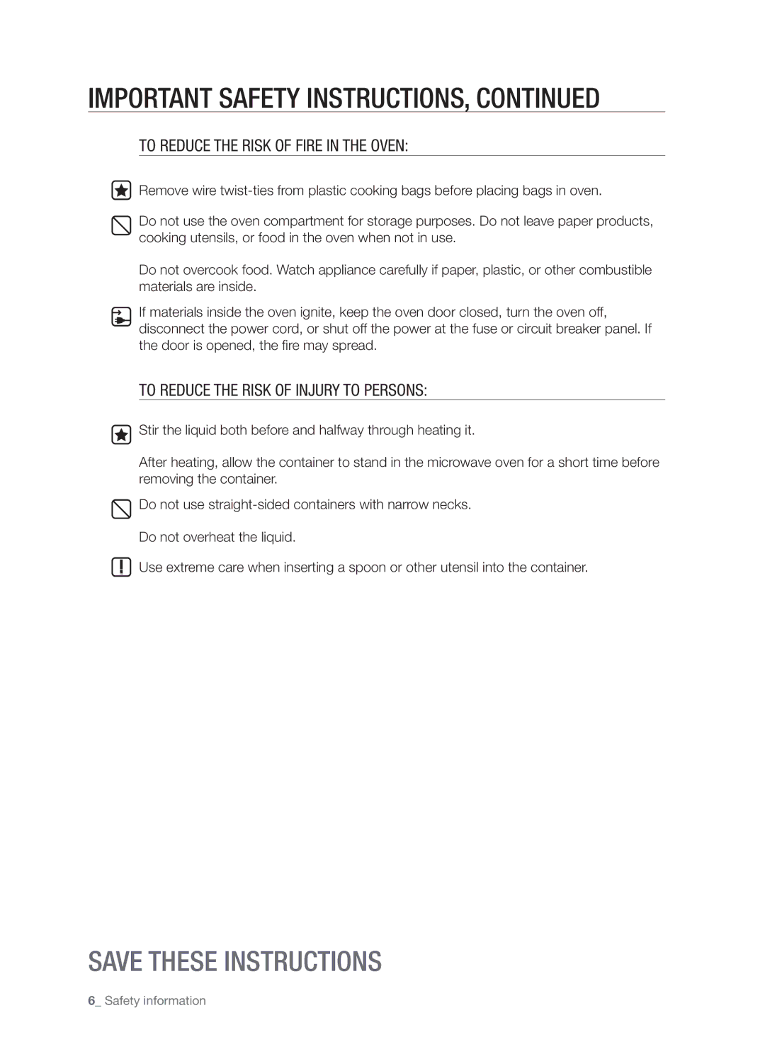 Samsung SMH6165 user manual Important Safety Instructions 