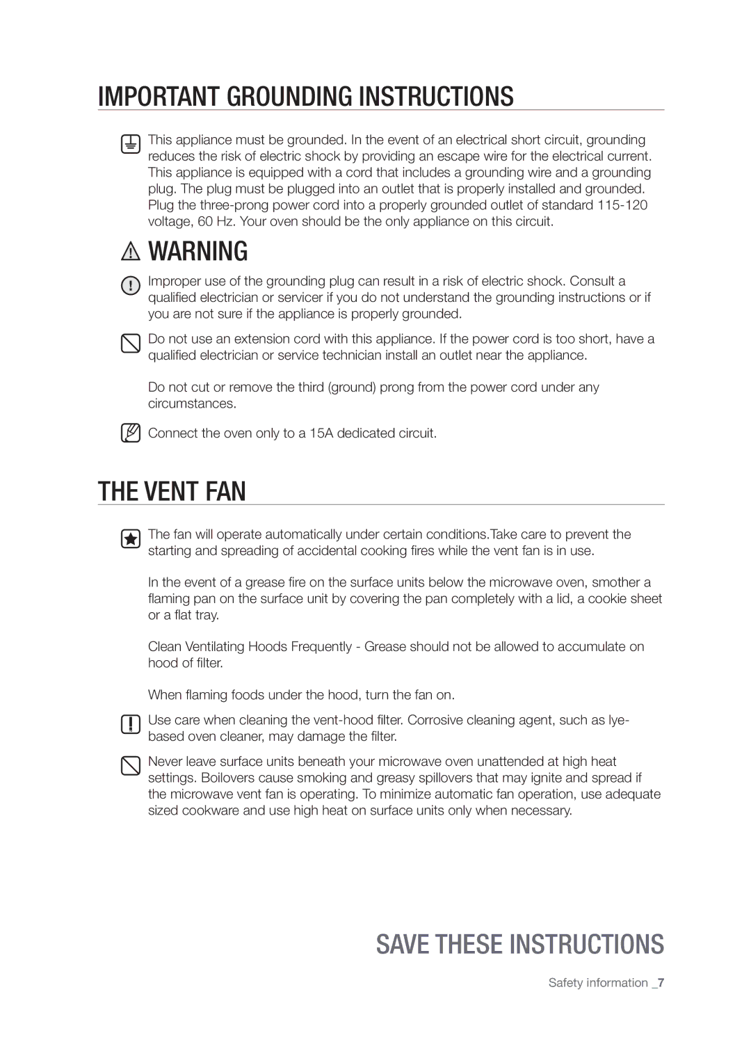 Samsung SMH6165 user manual Important grounding instructions 