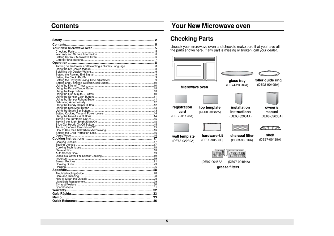 Samsung SMH7159WC/XAA manual Contents 