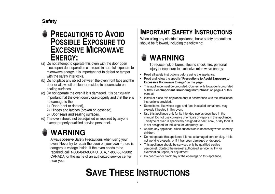 Samsung SMH7176STE, SMH7177 owner manual Important Safety Instructions 