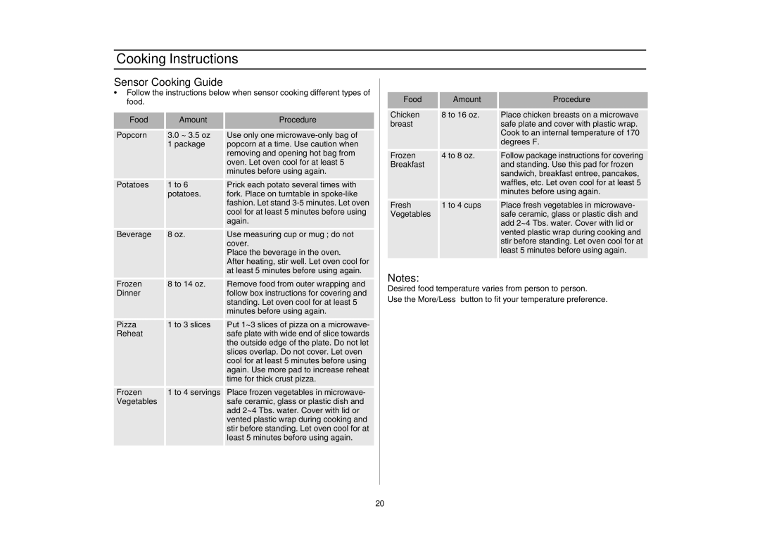 Samsung SMH7176STE, SMH7177 owner manual Cooking Instructions, Sensor Cooking Guide 