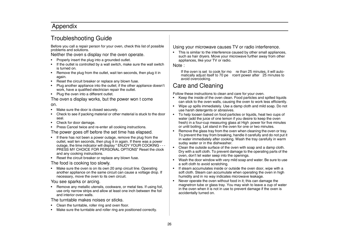 Samsung SMH7176STE, SMH7177 owner manual Appendix Troubleshooting Guide, Care and Cleaning 