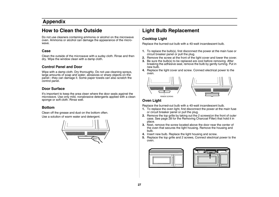 Samsung SMH7176STE, SMH7177 owner manual Appendix How to Clean the Outside, Light Bulb Replacement 