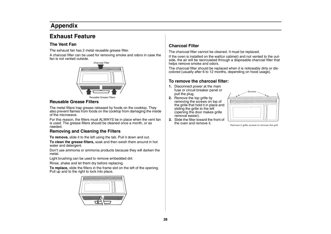 Samsung SMH7177, SMH7176STE owner manual Appendix Exhaust Feature, Vent Fan 