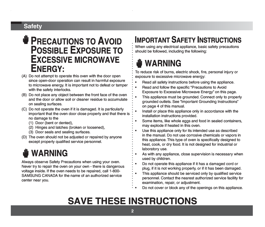 Samsung SMH7178 manual Safety 