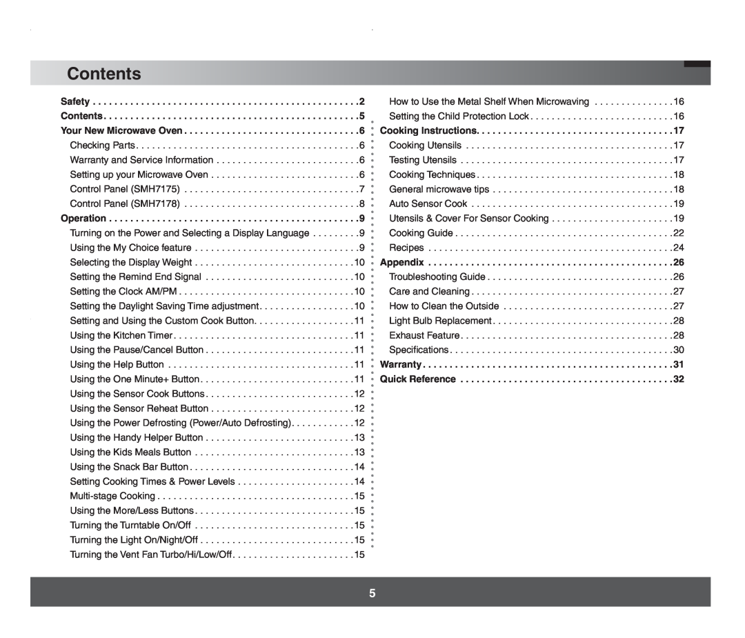 Samsung SMH7178 manual Contents 