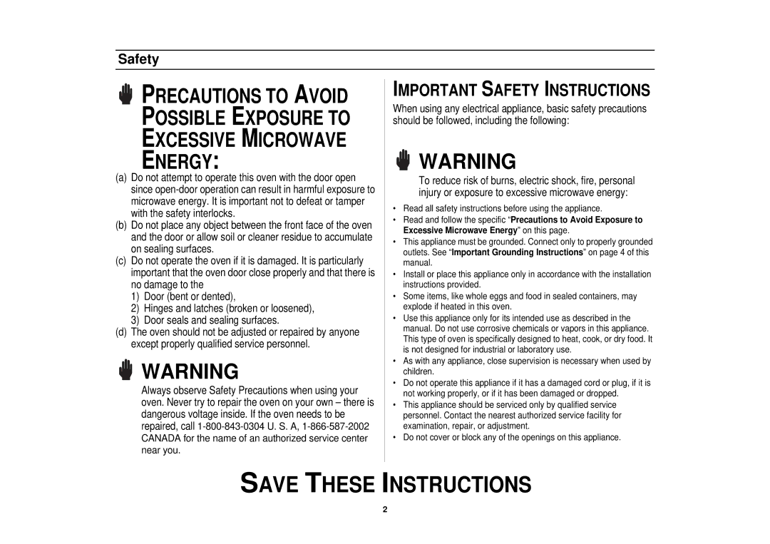 Samsung SMH7178STE owner manual Important Safety Instructions 