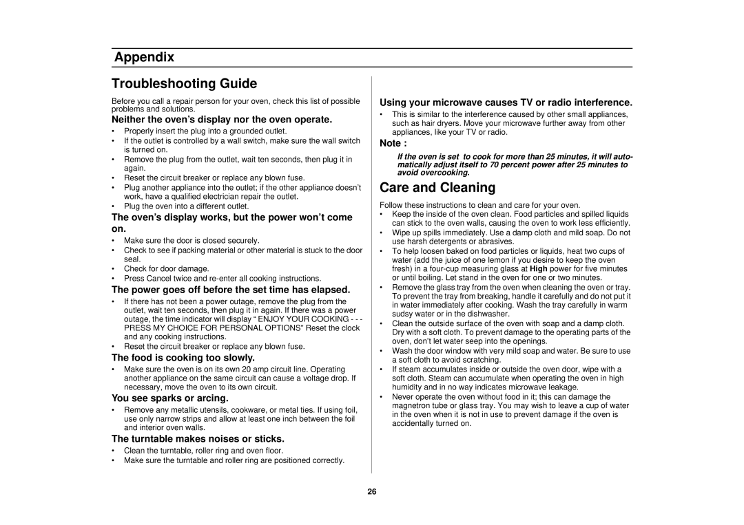 Samsung SMH7178STE owner manual Appendix Troubleshooting Guide, Care and Cleaning 