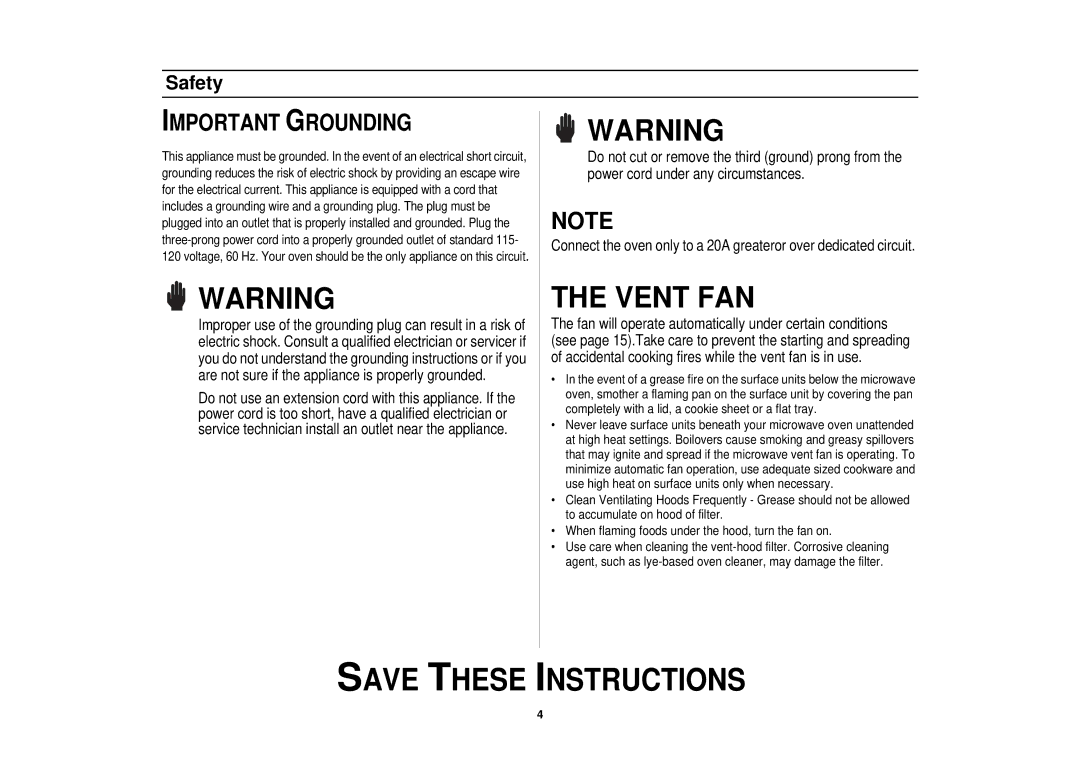 Samsung SMH7178STE owner manual Vent FAN 