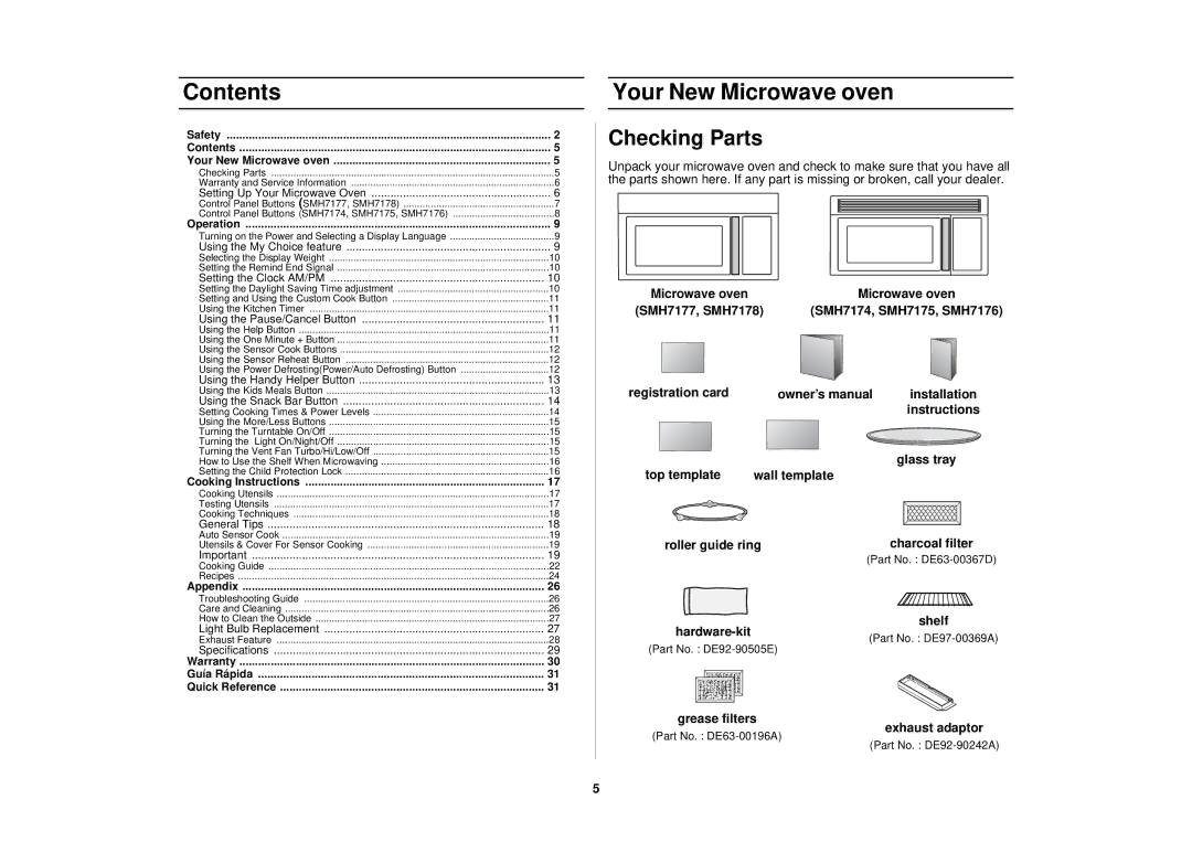 Samsung SMH7178STE owner manual Contents 