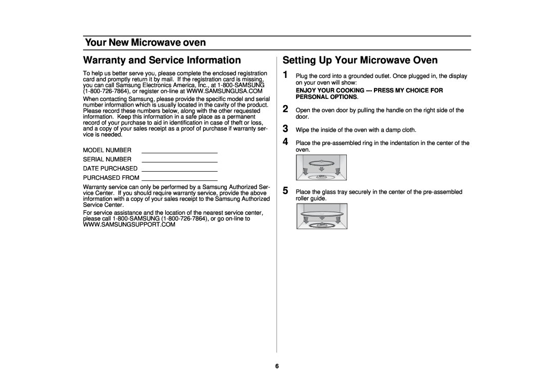 Samsung SMH7178STE owner manual Your New Microwave oven, Warranty and Service Information 