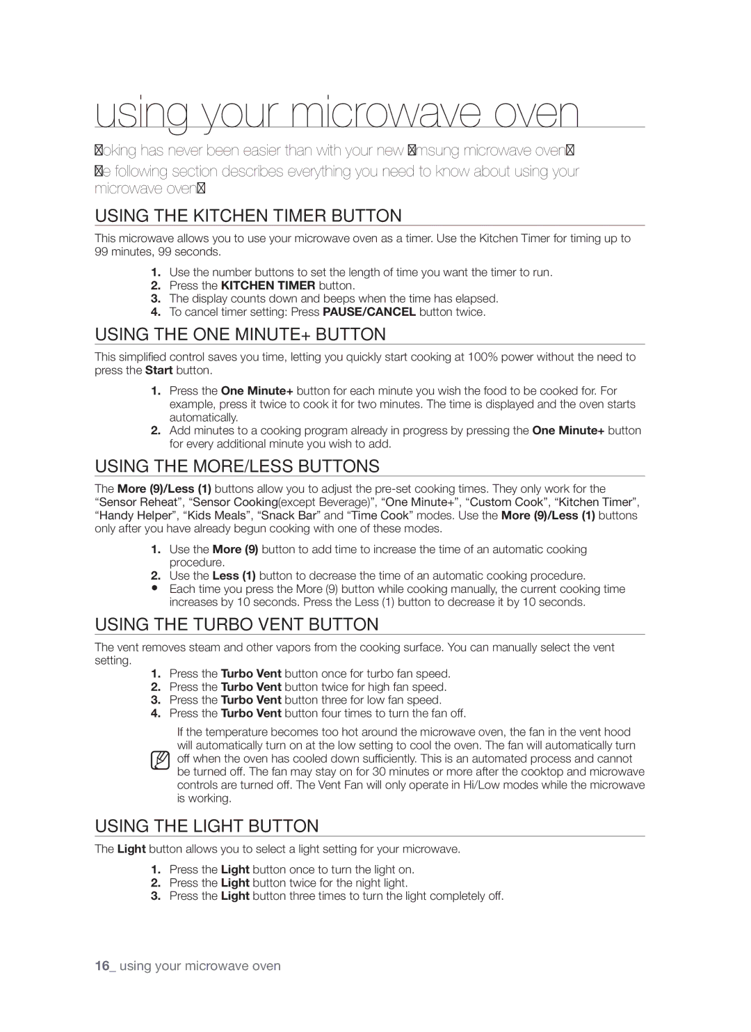 Samsung SMH7185 user manual Using your microwave oven 