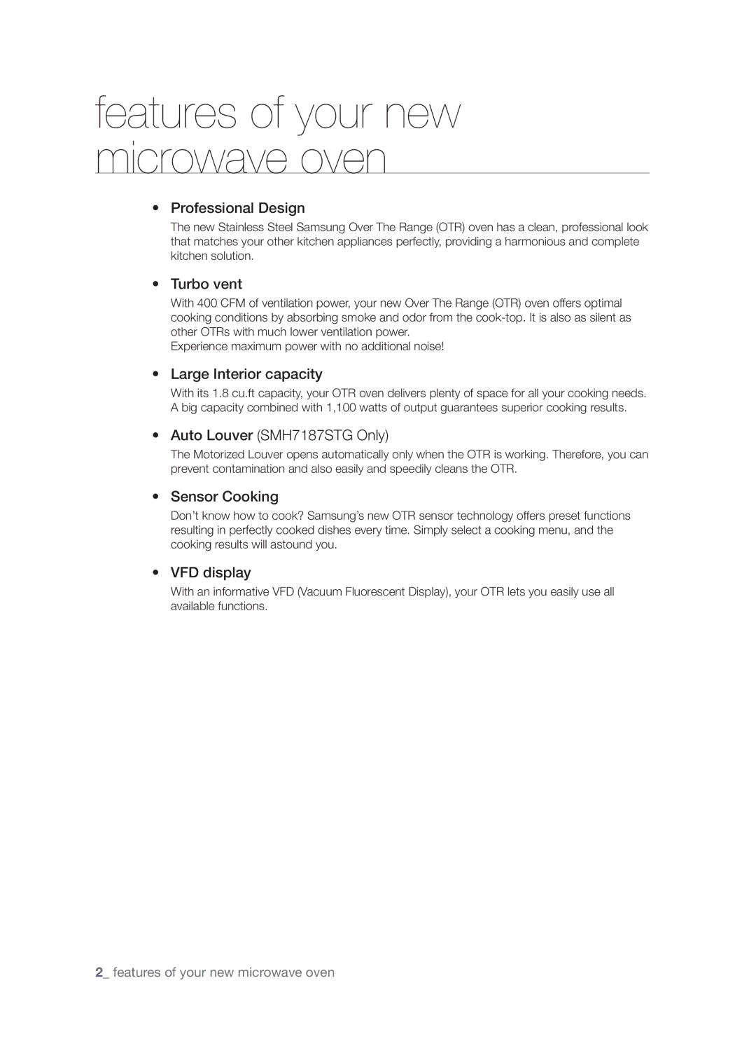 Samsung SMH7185 user manual Features of your new microwave oven 