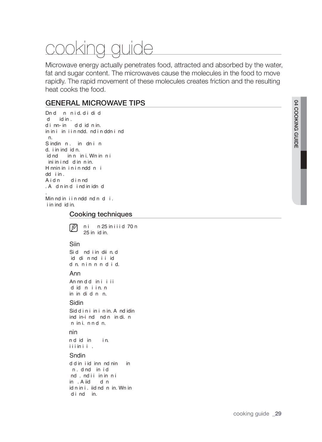 Samsung SMH7185 user manual Cooking guide, General microwave tips, Cooking techniques 