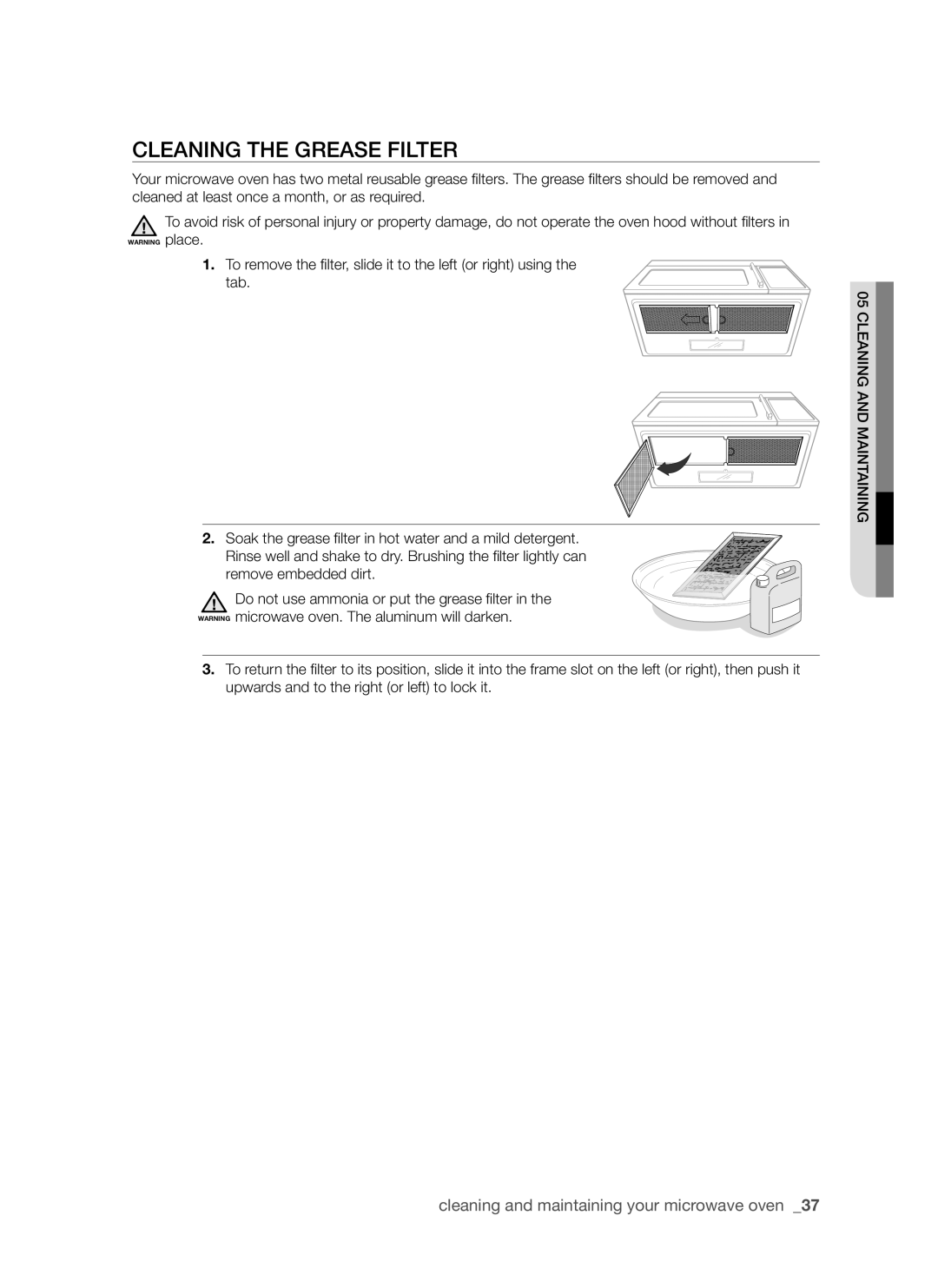 Samsung SMH7185 user manual CLeAnIng The greASe FILTer 