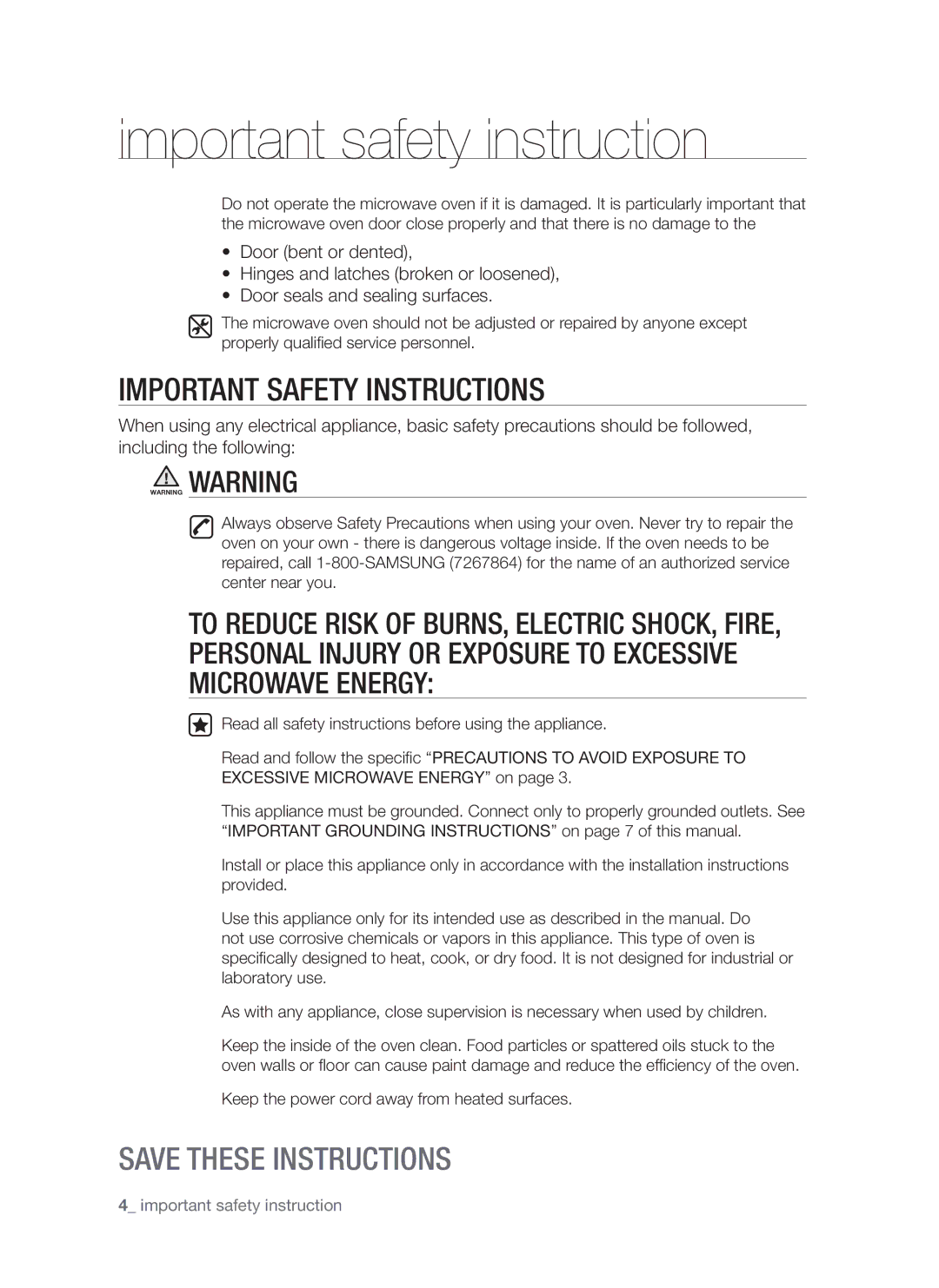 Samsung SMH7185 user manual Important safety instructions 