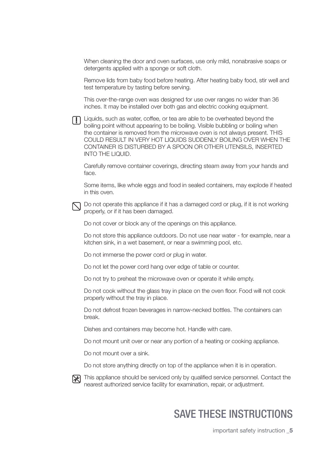 Samsung SMH7185 user manual Important safety instruction  