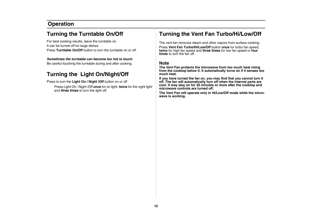 Samsung SMH7195, SMH7175, SMH7174 owner manual Turning the Light On/Night/Off 