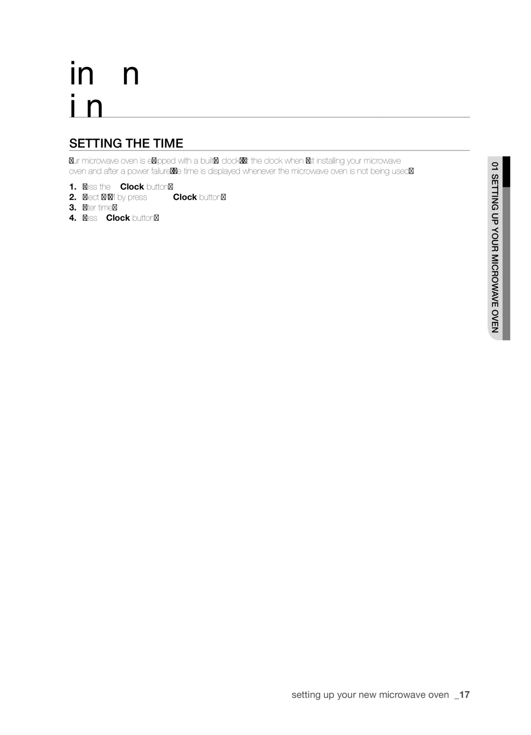 Samsung SMH8165STE user manual Setting the time 