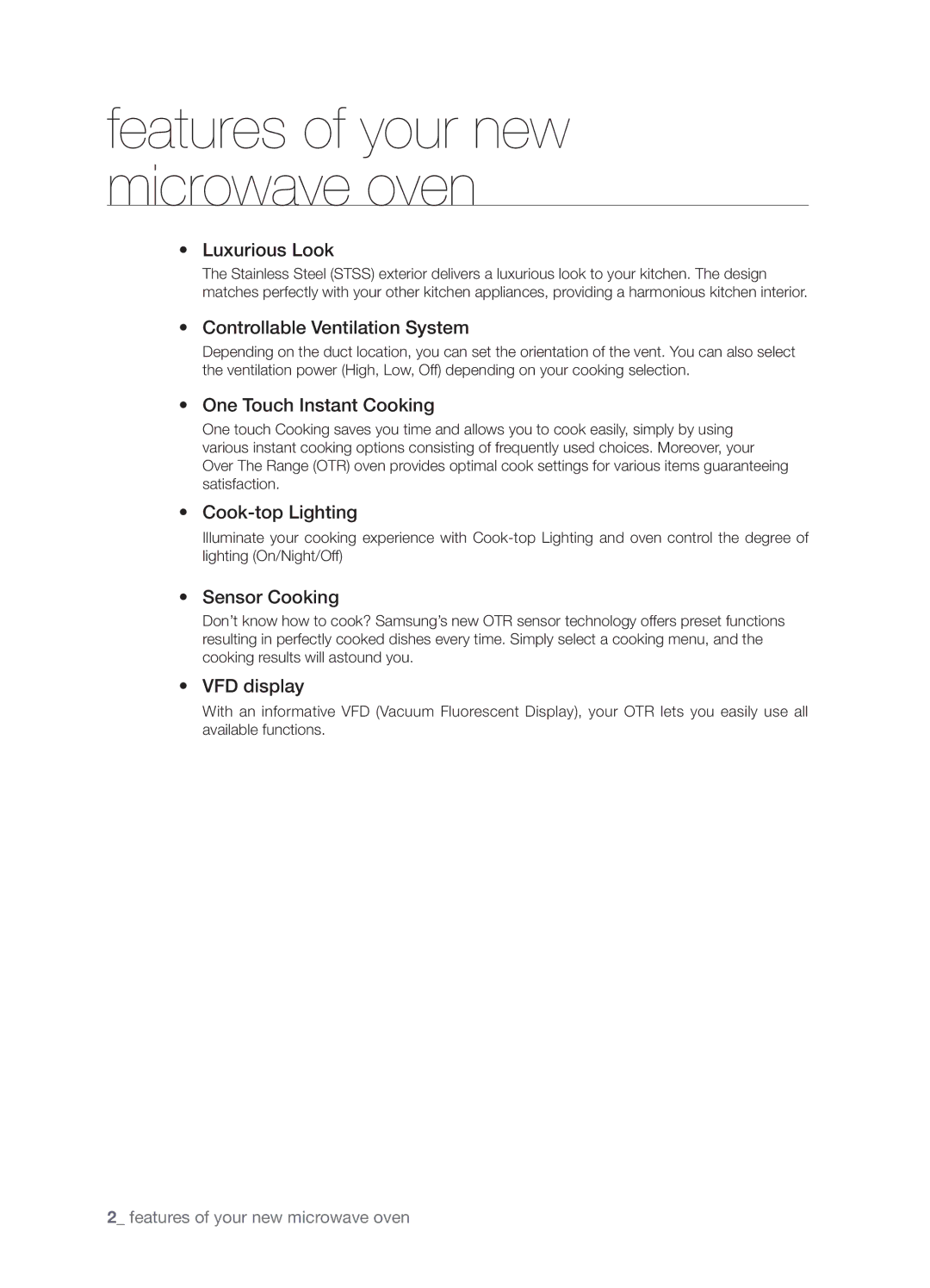 Samsung SMH8165STE user manual Features of your new microwave oven 