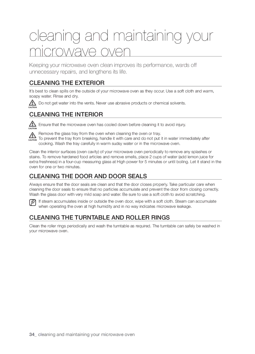 Samsung SMH8165STE user manual Cleaning and maintaining your microwave oven, Cleaning the exterior, Cleaning the interior 