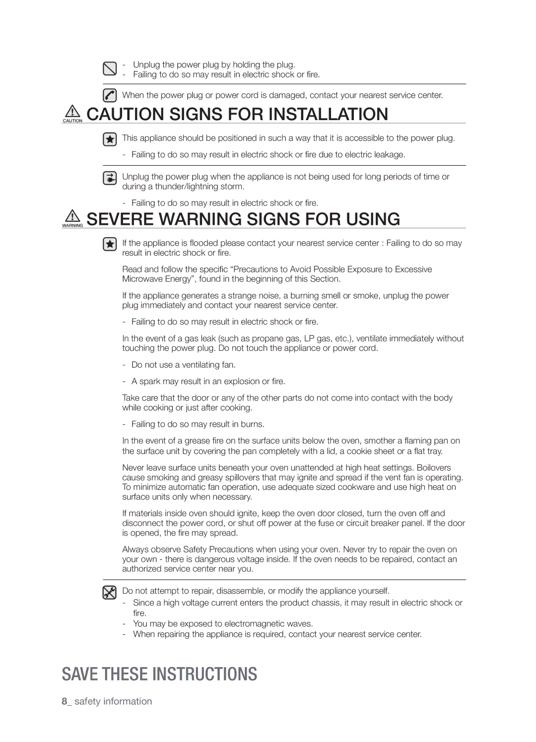 Samsung SMH8165STG user manual Safety information 