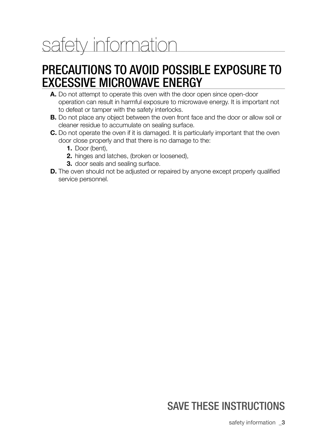 Samsung SMH8165STG user manual safety information, Save these instructions 