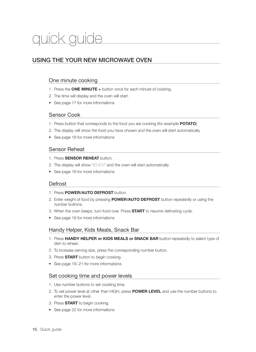 Samsung SMH8187 user manual Quick guide, Using the your new microwave oven 