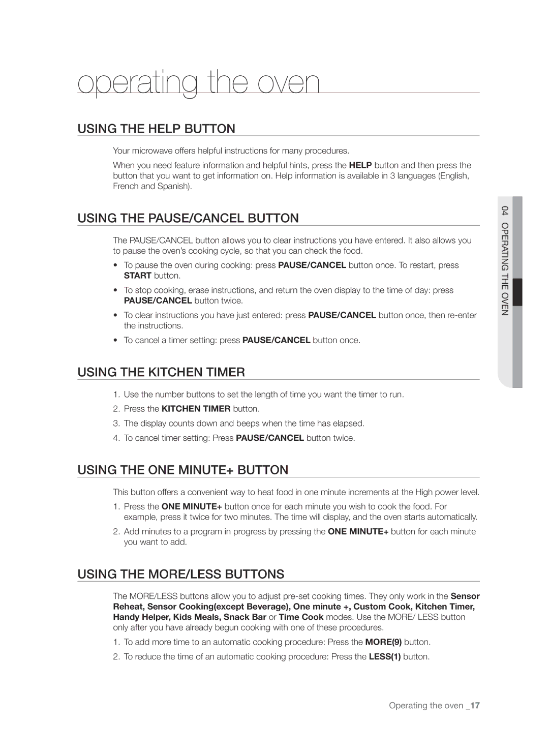 Samsung SMH8187 user manual Operating the oven 