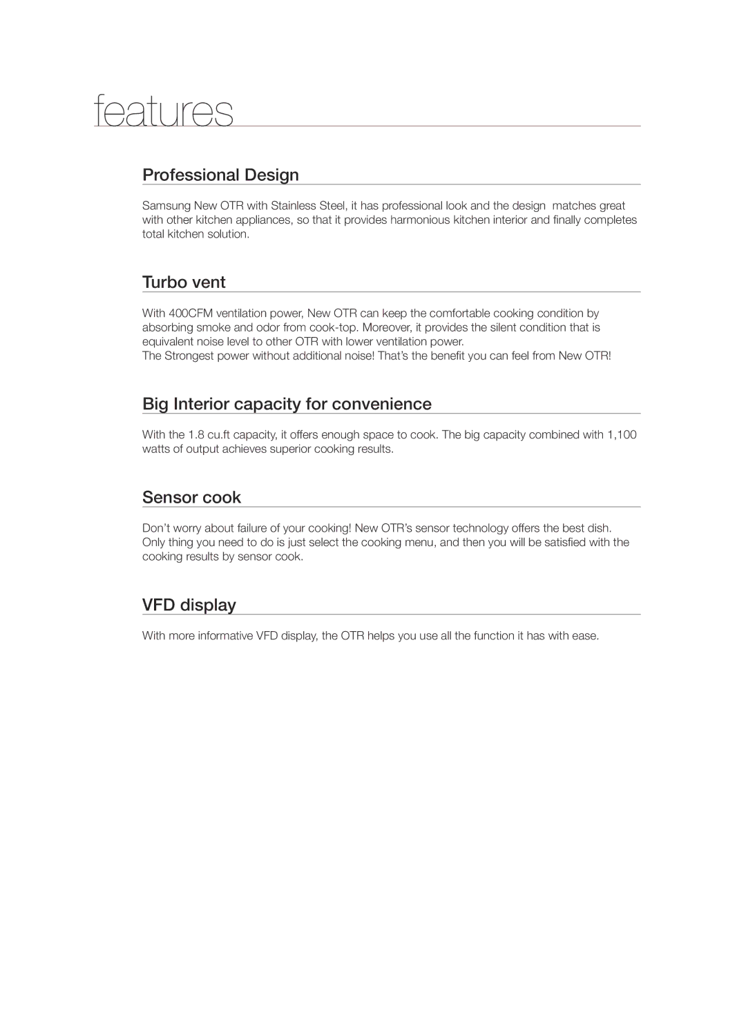 Samsung SMH8187 user manual Features 