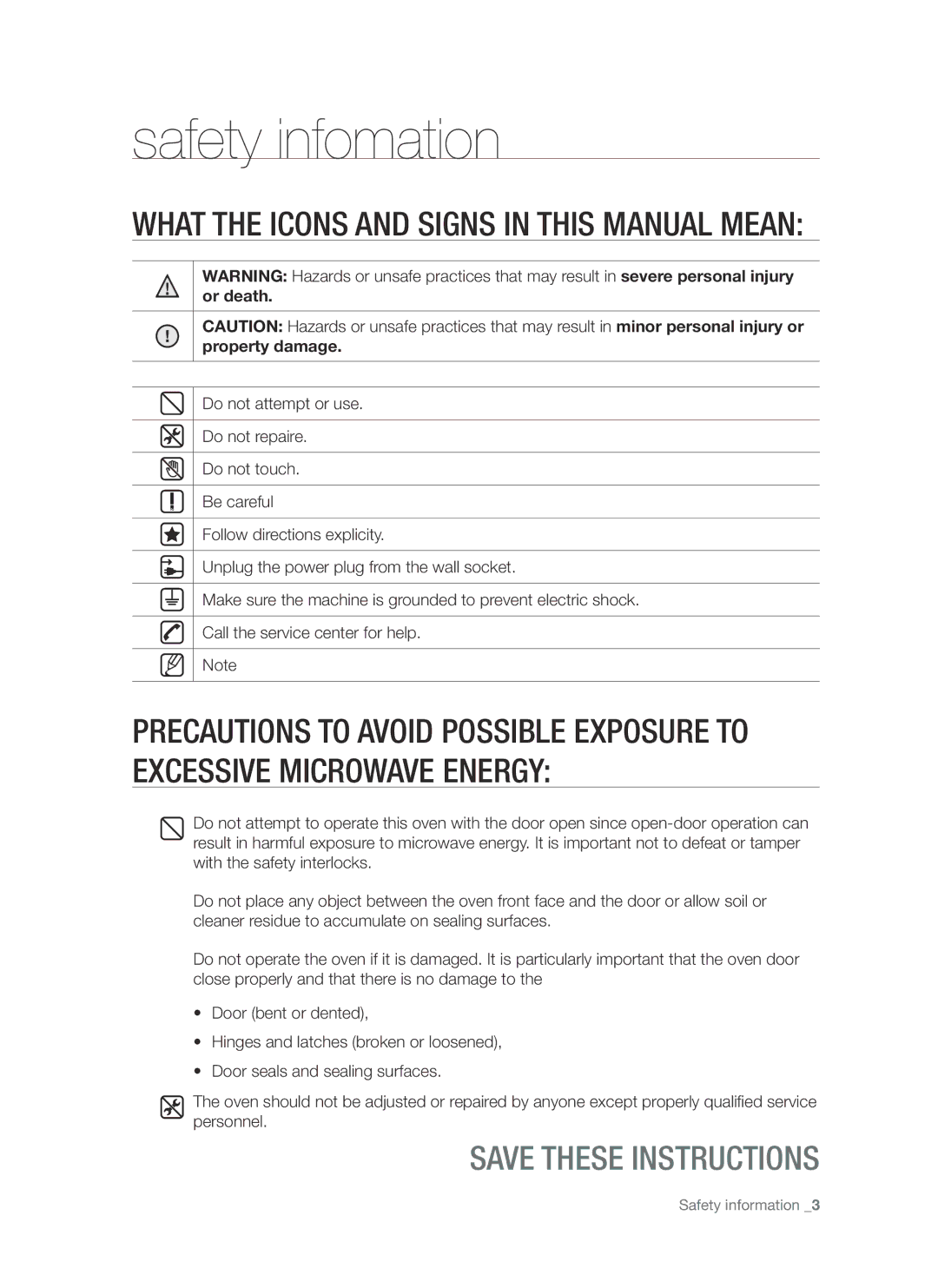 Samsung SMH8187 user manual Safety infomation, What the icons and signs in this manual mEAn 