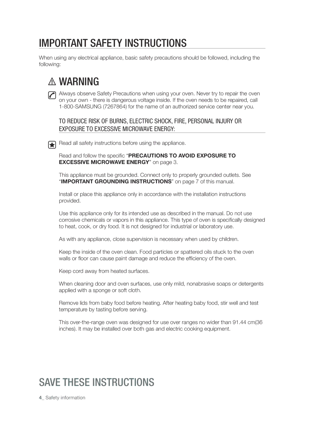 Samsung SMH8187 user manual Important Safety Instructions 