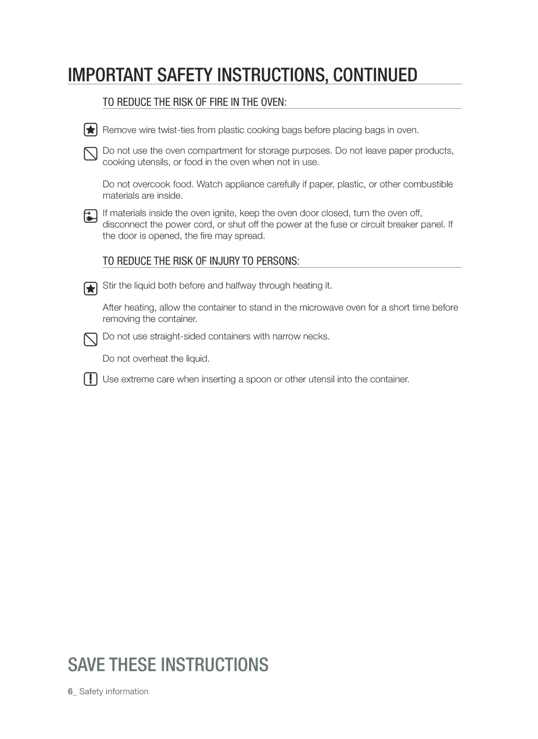 Samsung SMH8187 user manual Important Safety Instructions 