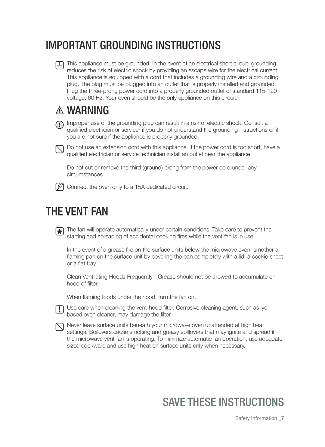 Samsung SMH8187 user manual Important grounding instructions 