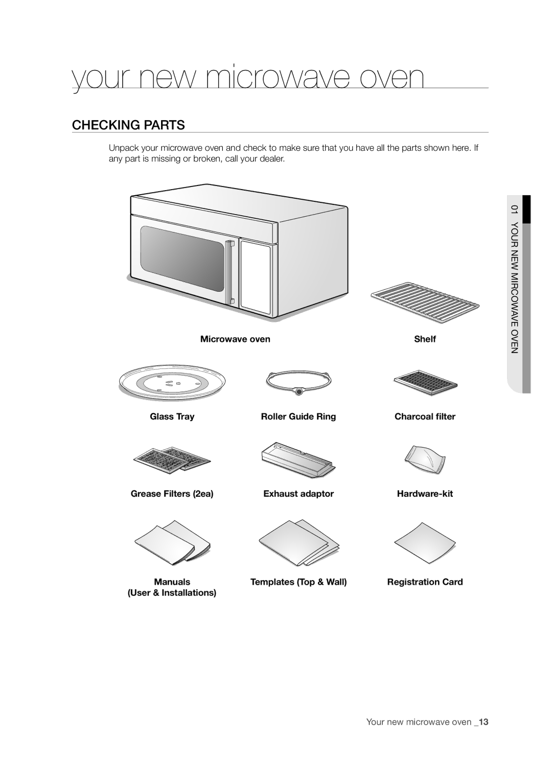 Samsung SMH8187BG, SMH8187STG, SHM8187WG user manual Your new microwave oven, Checking parts 