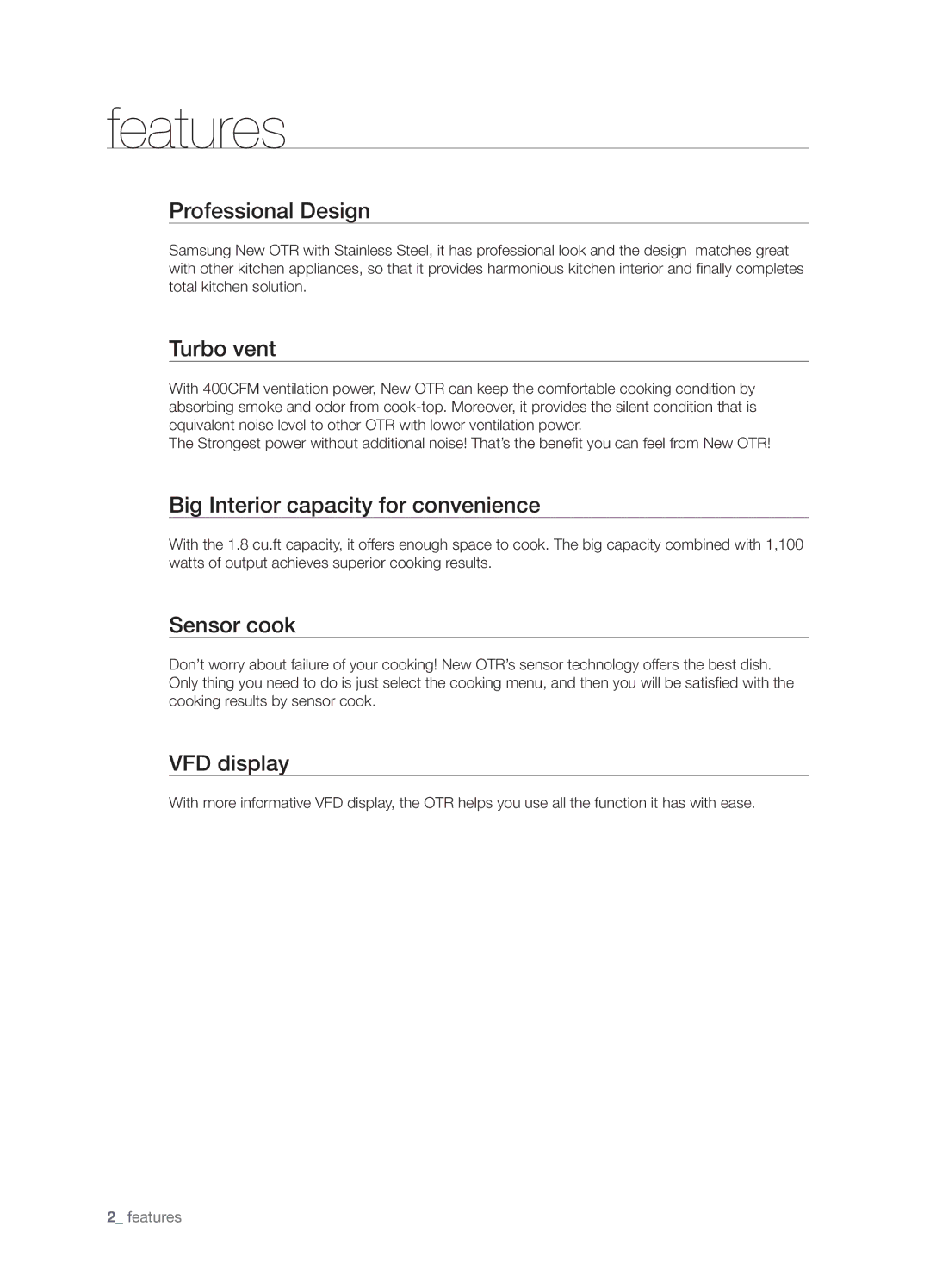 Samsung SHM8187WG, SMH8187STG, SMH8187BG user manual Features 