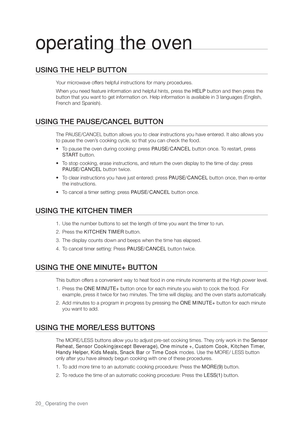 Samsung SHM8187WG, SMH8187STG, SMH8187BG user manual Operating the oven 