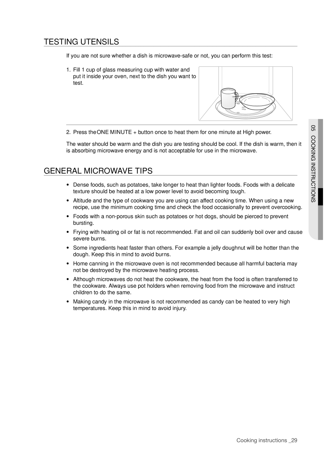 Samsung SHM8187WG, SMH8187STG, SMH8187BG user manual Testing utensils, General microwave tips 